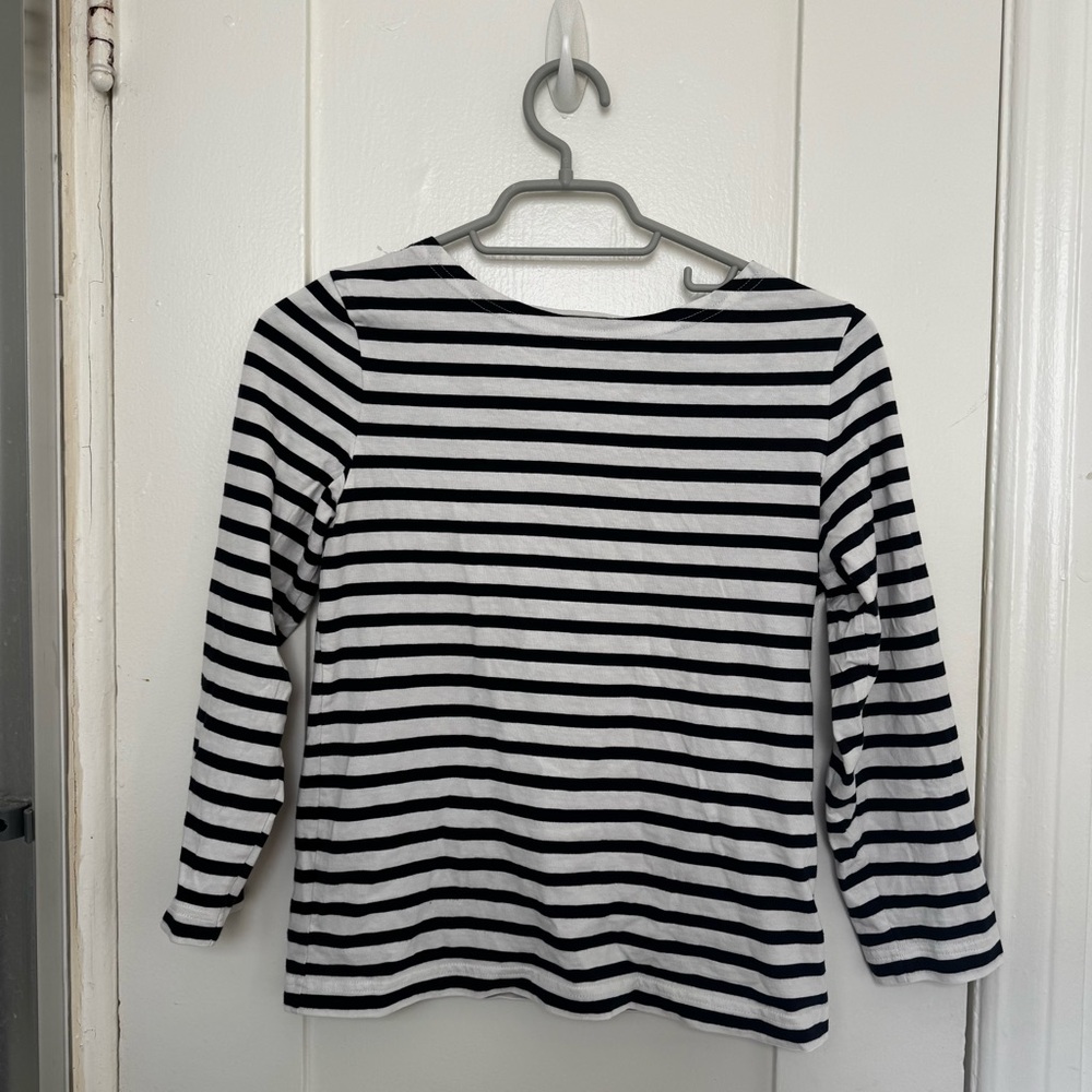 COS Navy Blue and White Striped Long Sleeve Top